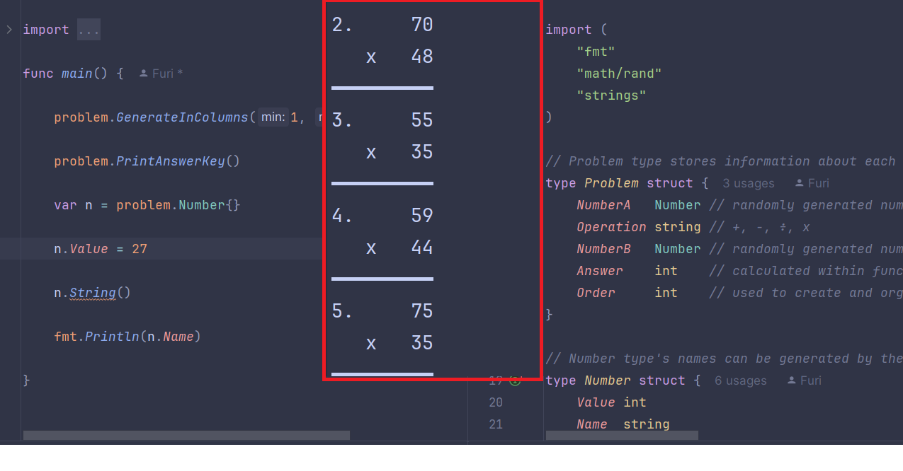 code snippet for math problem generator